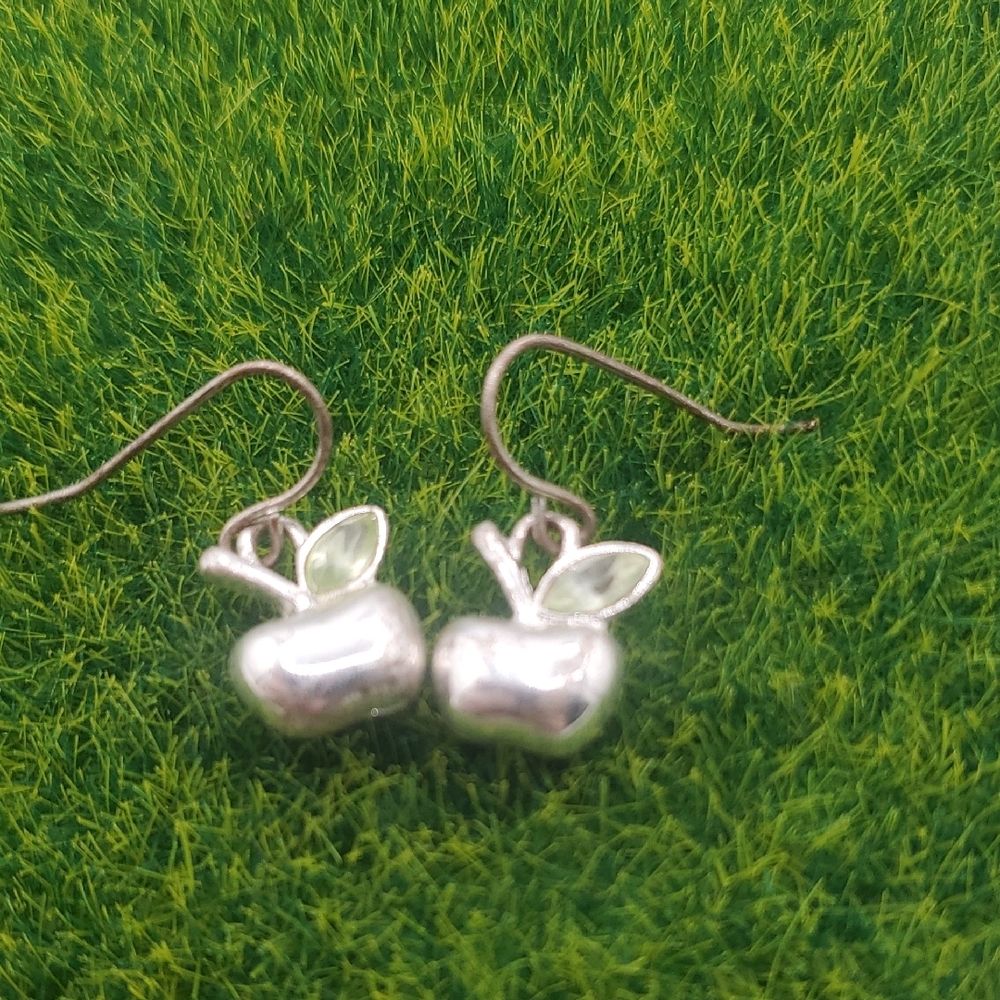 Silver Tone Apple Earrings E1034